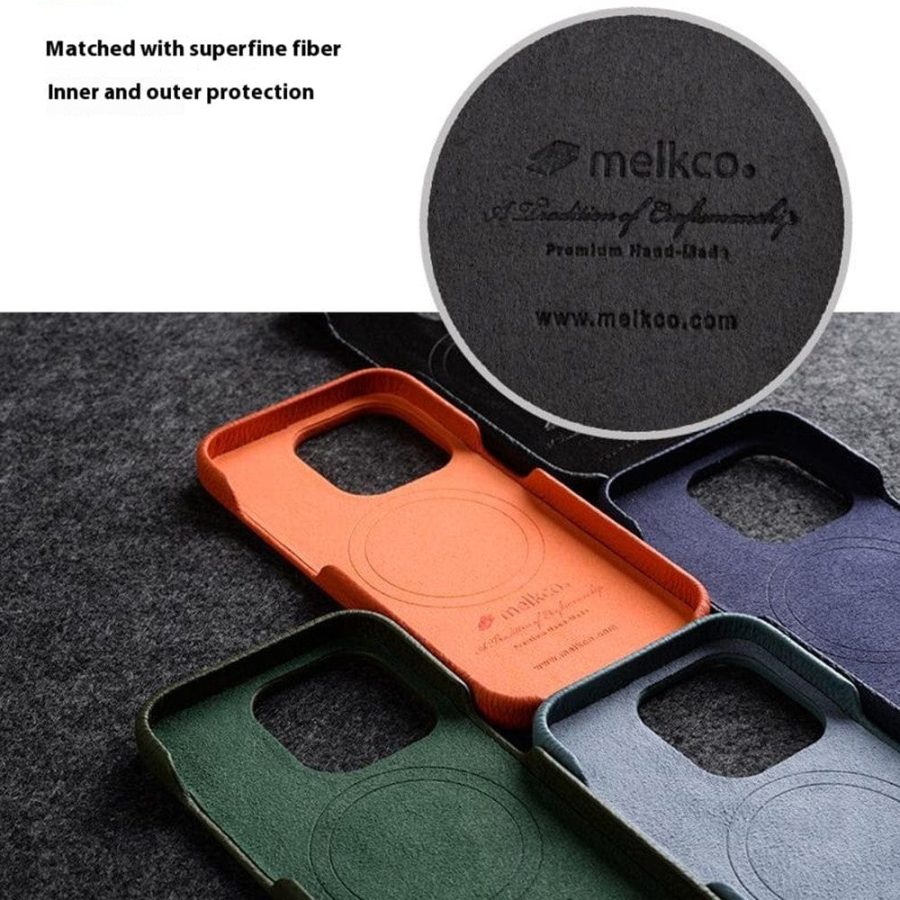 MELKCO For iPhone 14 Pro Max Case Full-Wrap Genuine Leather Premium Phone Cover | Compatible with MagSafe