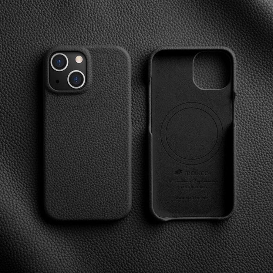 660151253A-2 MELKCO For iPhone 14 Case Full-Wrap Genuine Leather Premium Phone Cover | Compatible with MagSafe