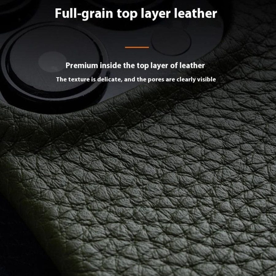 660151253A-3 MELKCO For iPhone 14 Case Full-Wrap Genuine Leather Premium Phone Cover | Compatible with MagSafe