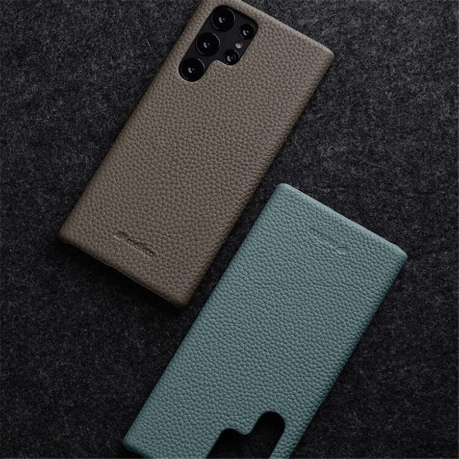 660151262A-5 MELKCO For Samsung Galaxy S23 Ultra Case Premium Genuine Leather Open Edge Phone Cover