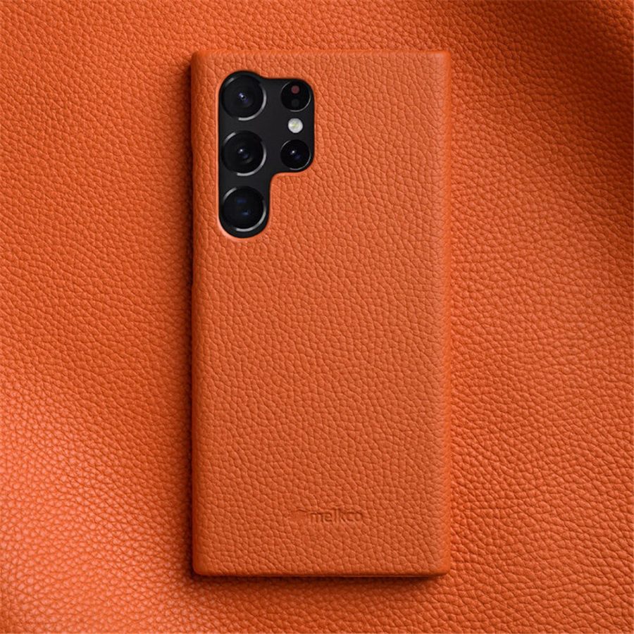 660151262A-6 MELKCO For Samsung Galaxy S23 Ultra Case Premium Genuine Leather Open Edge Phone Cover