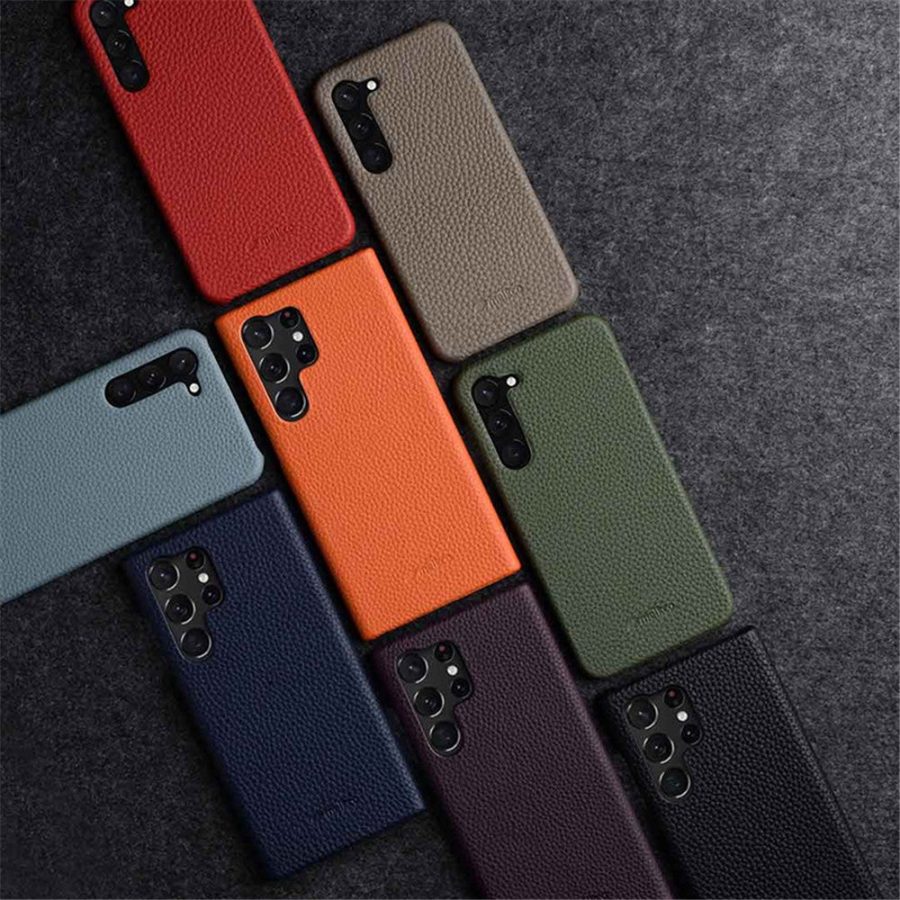 660151262A-7 MELKCO For Samsung Galaxy S23 Ultra Case Premium Genuine Leather Open Edge Phone Cover