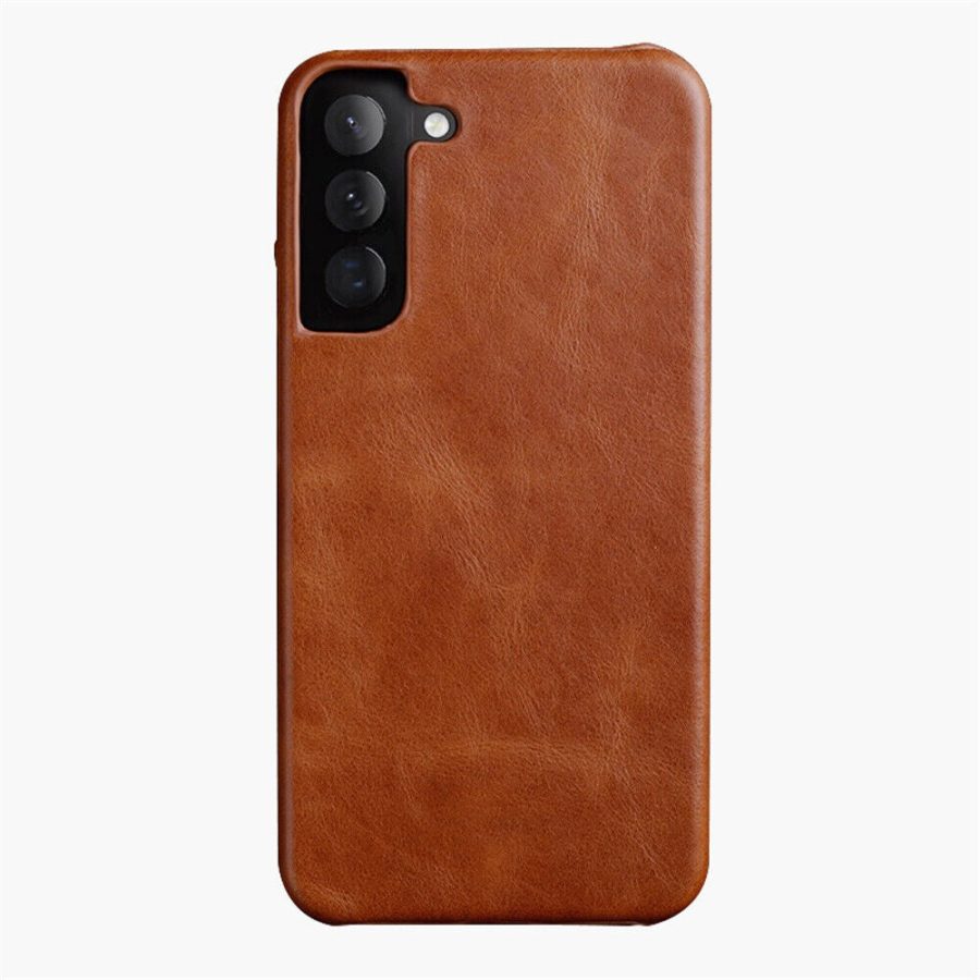 MELKCO For Samsung Galaxy S23+ Case Waxy Genuine Leather Open Edge Phone Cover