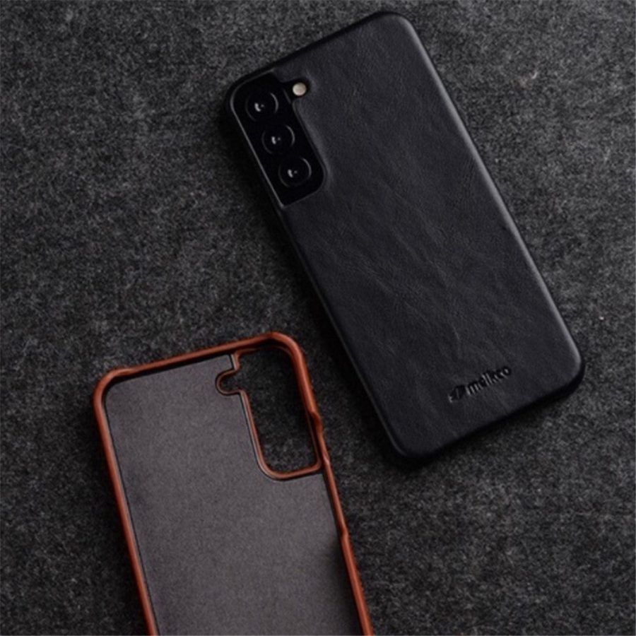 MELKCO For Samsung Galaxy S23+ Case Waxy Genuine Leather Open Edge Phone Cover