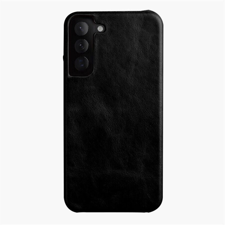 MELKCO For Samsung Galaxy S23+ Case Waxy Genuine Leather Open Edge Phone Cover