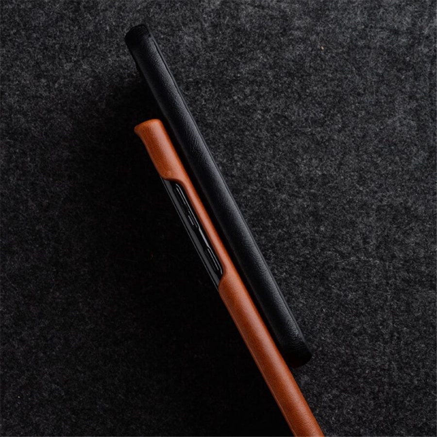 MELKCO For Samsung Galaxy S22 Case Waxy Genuine Leather Open Edge Phone Cover