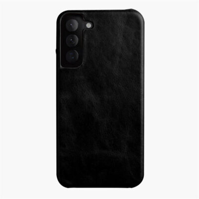 MELKCO For Samsung Galaxy S22+ Case Waxy Genuine Leather Open Edge Phone Cover