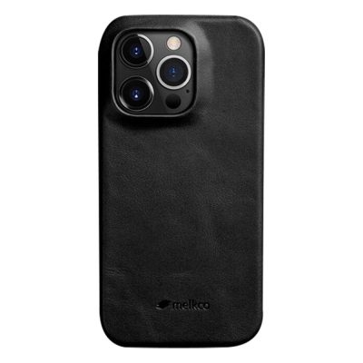 MELKCO For iPhone 14 Pro Max Case Waxy Genuine Leather Phone Cover