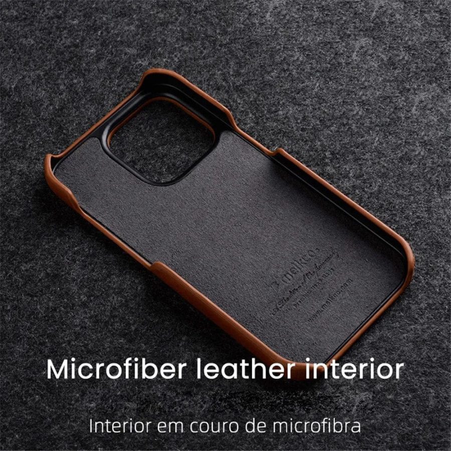 MELKCO For iPhone 14 Pro Max Case Waxy Genuine Leather Phone Cover