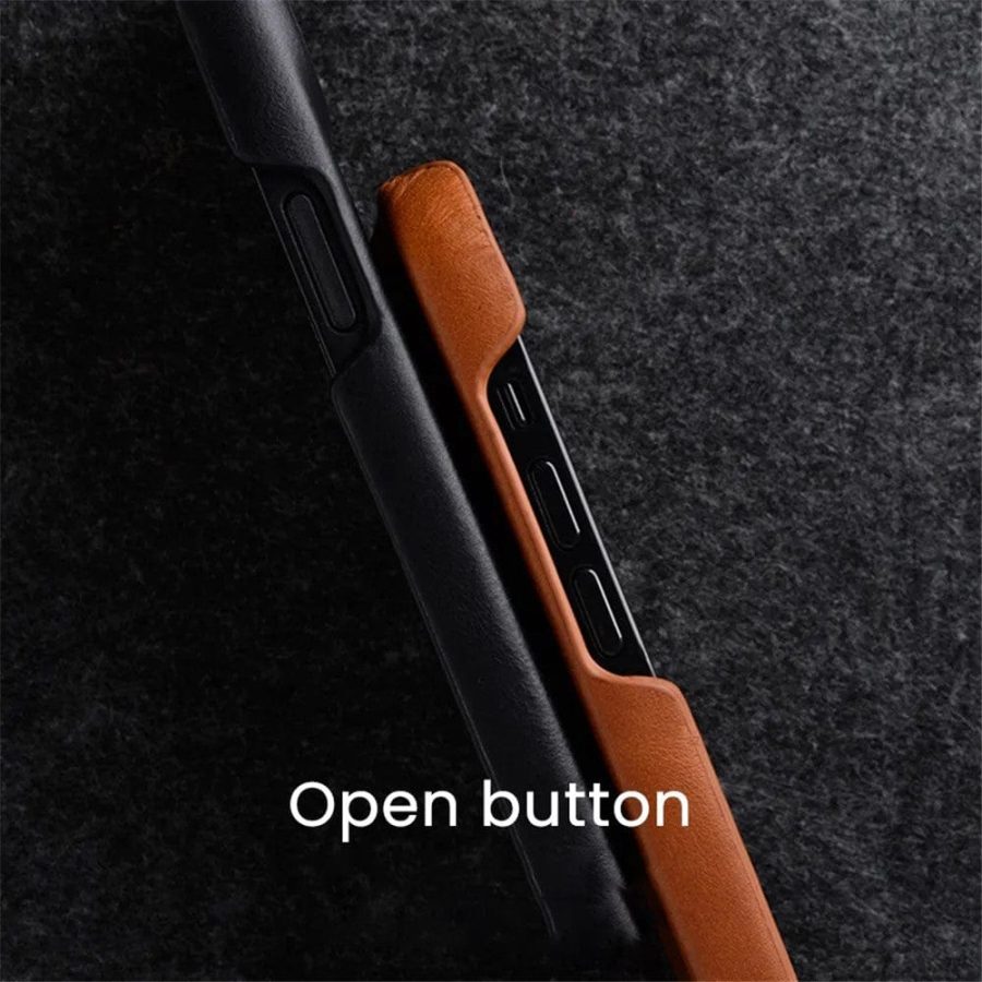 MELKCO For iPhone 14 Pro Max Case Waxy Genuine Leather Phone Cover