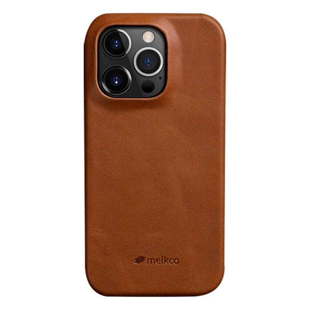 MELKCO For iPhone 14 Pro Case Waxy Genuine Leather Phone Cover