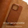 660151293A-2 MELKCO For iPhone 14 Pro Case Waxy Genuine Leather Phone Cover