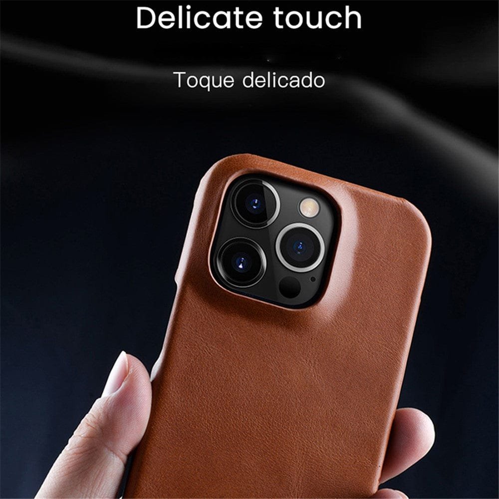 MELKCO For iPhone 14 Pro Case Waxy Genuine Leather Phone Cover - Image 4