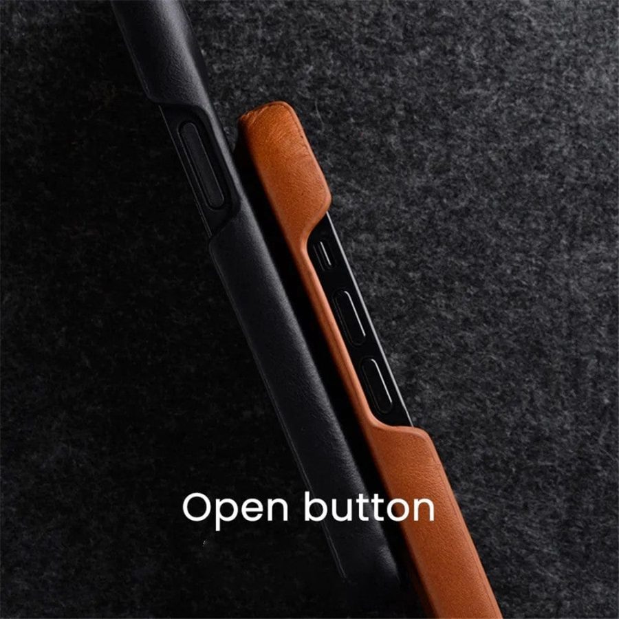 660151293A-5 MELKCO For iPhone 14 Pro Case Waxy Genuine Leather Phone Cover