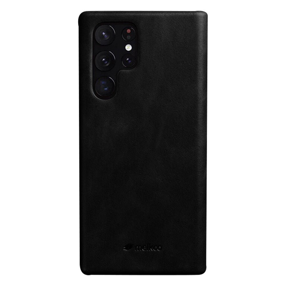 MELKCO For Samsung Galaxy S23 Ultra Case Waxy Genuine Leather Open Edge Phone Cover