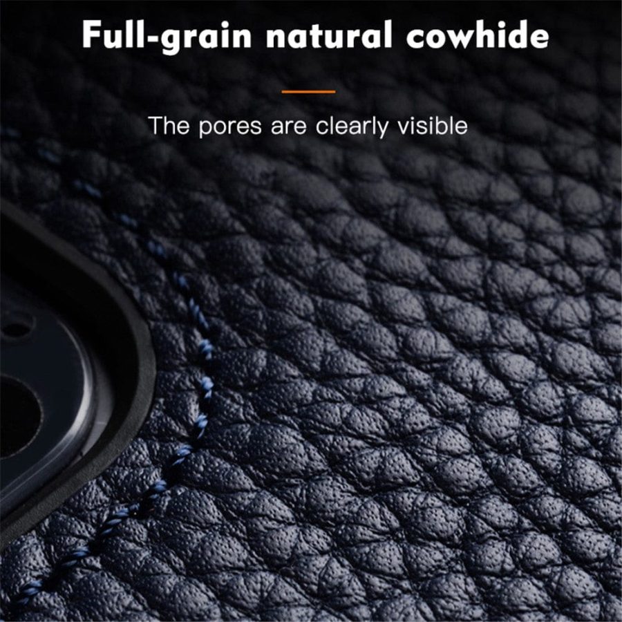 MELKCO For iPhone 13 Pro Max Case Genuine Leather Coated Phone Cover