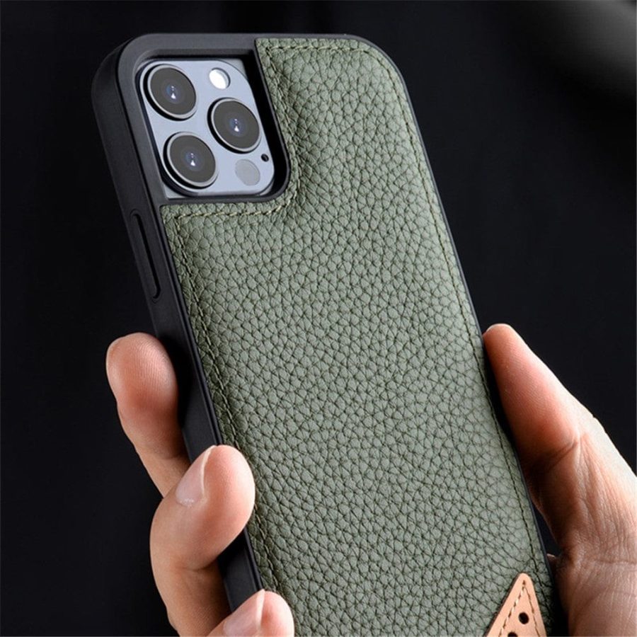 MELKCO For iPhone 13 Pro Max Case Genuine Leather Coated Phone Cover