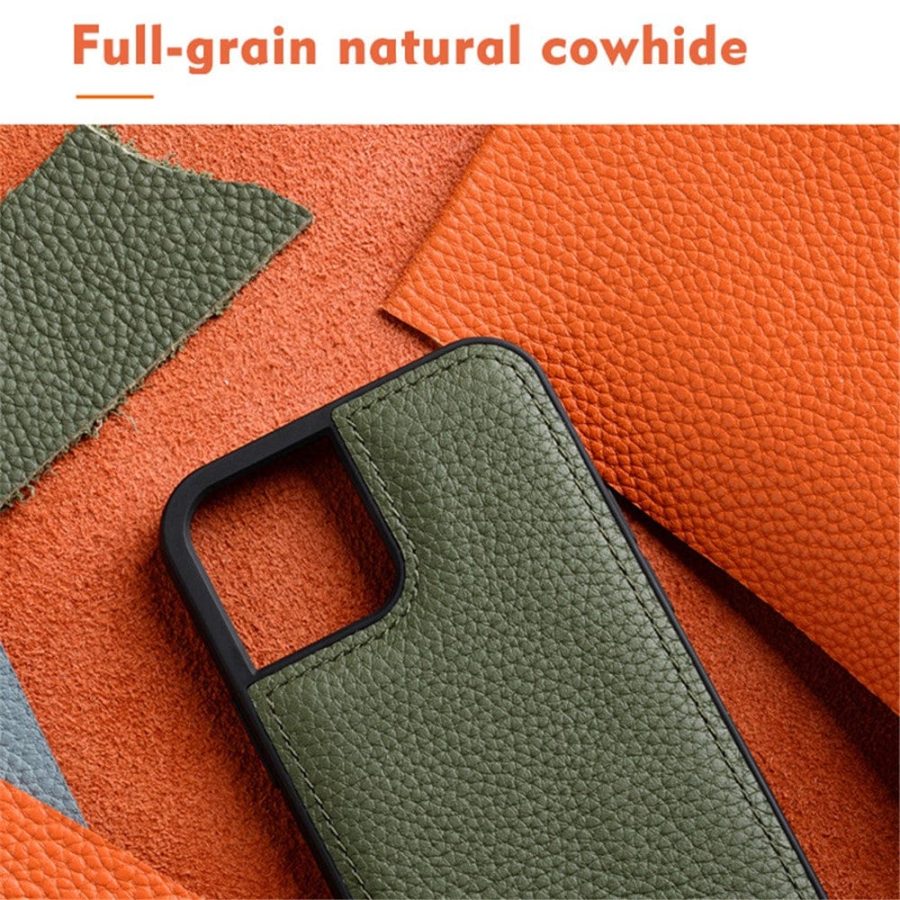 MELKCO For iPhone 13 Pro Max Case Genuine Leather Coated Phone Cover