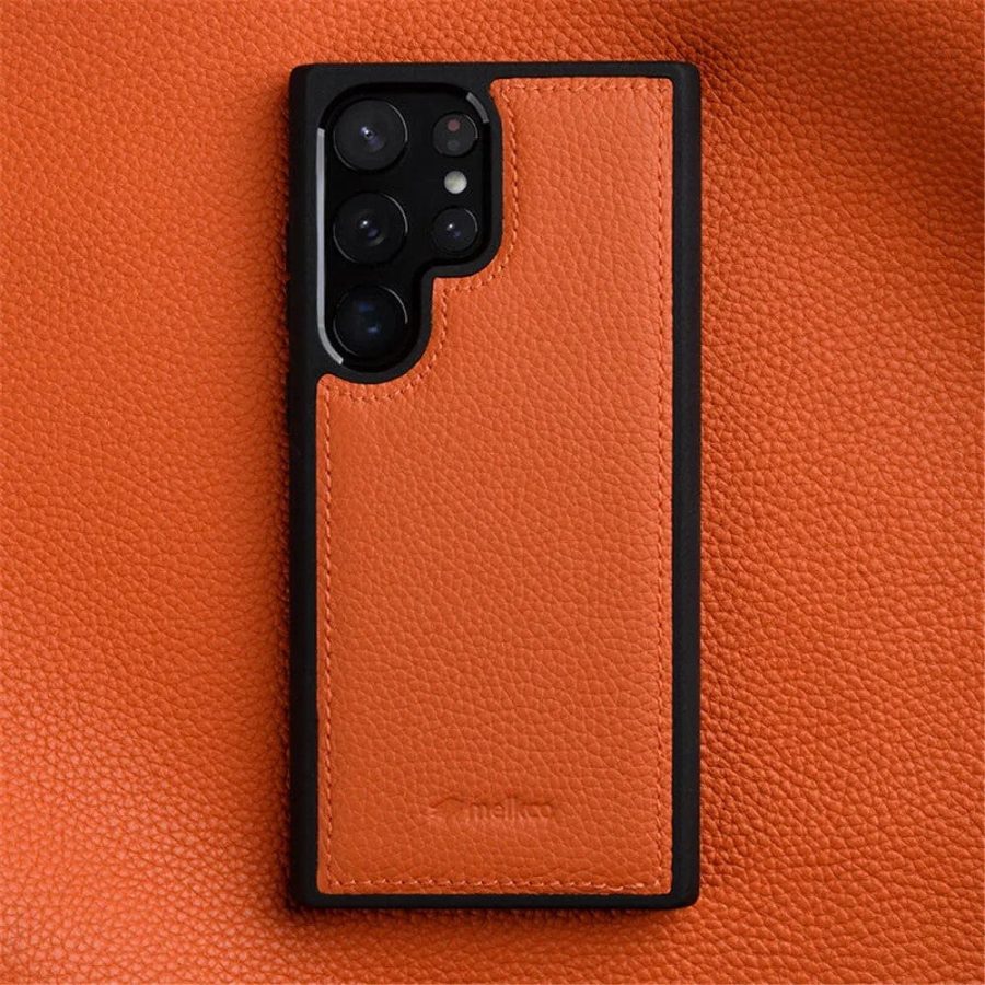 MELKCO For Samsung Galaxy S23 Ultra Case Premium Genuine Leather Coated Slim Phone Cover