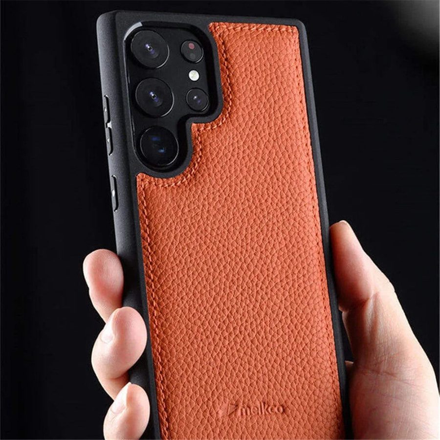 MELKCO For Samsung Galaxy S23 Ultra Case Premium Genuine Leather Coated Slim Phone Cover