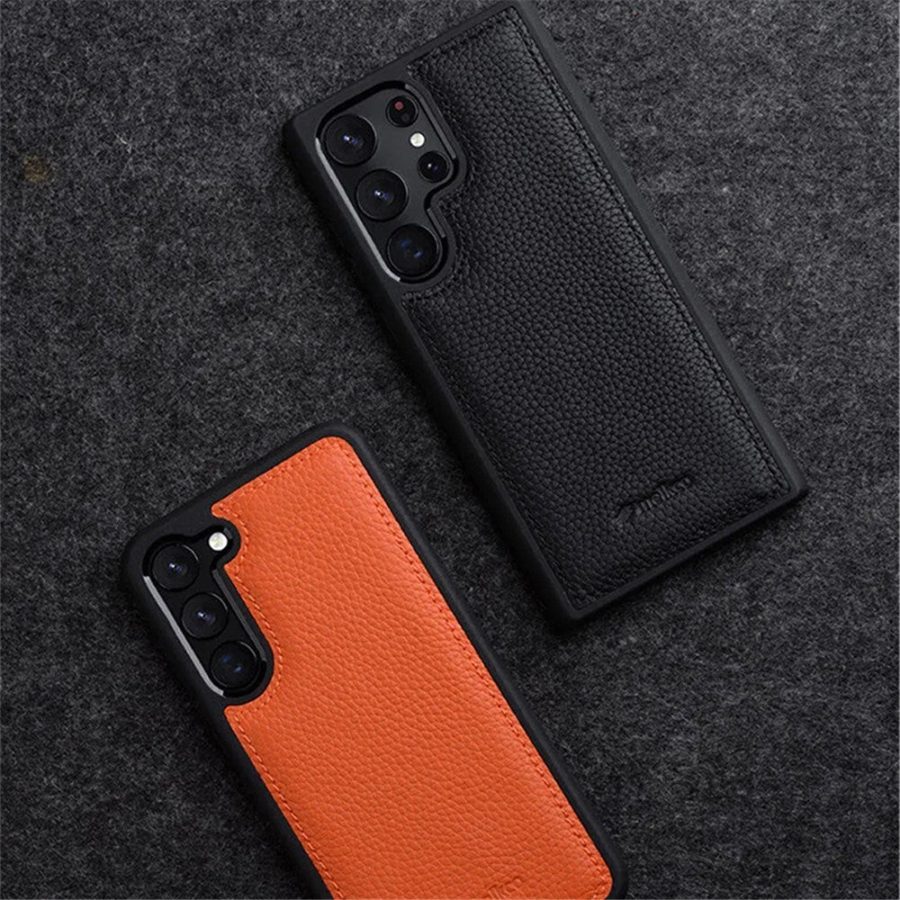 MELKCO For Samsung Galaxy S23 Ultra Case Premium Genuine Leather Coated Slim Phone Cover