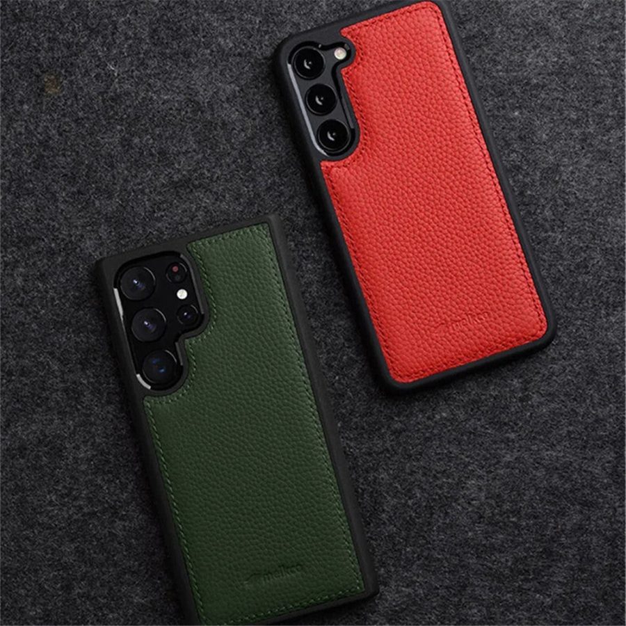 MELKCO For Samsung Galaxy S23 Ultra Case Premium Genuine Leather Coated Slim Phone Cover