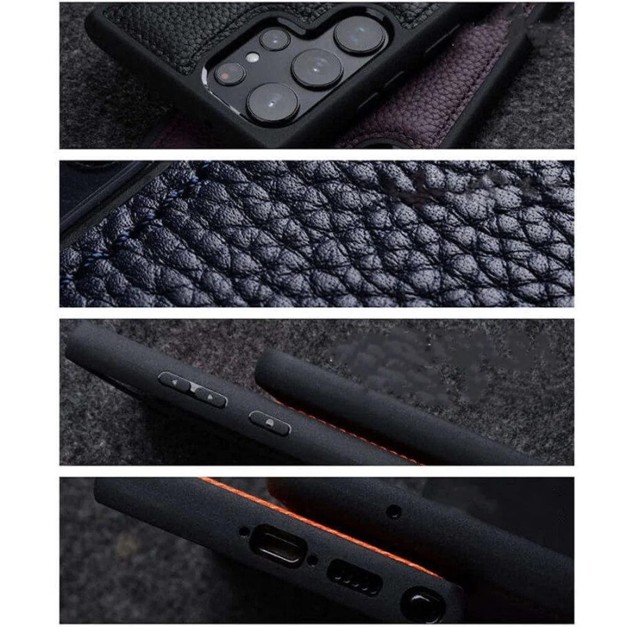 MELKCO For Samsung Galaxy S23 Ultra Case Premium Genuine Leather Coated Slim Phone Cover