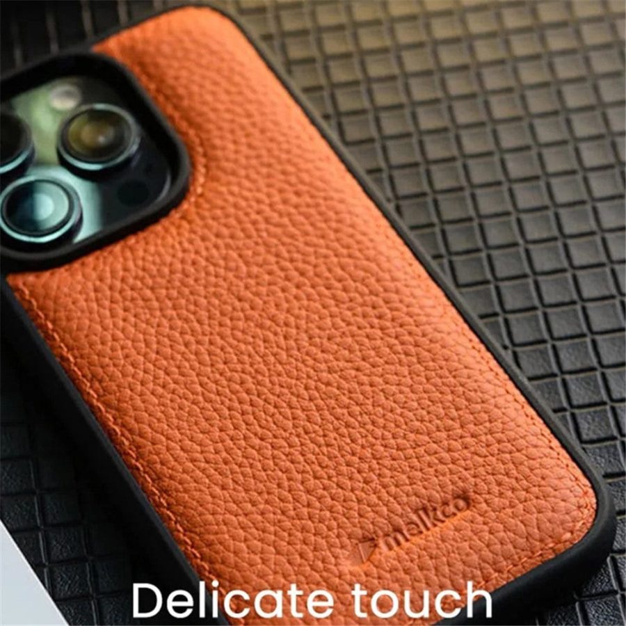 MELKCO For iPhone 14 Pro Max Case Genuine Leather Coated Phone Cover
