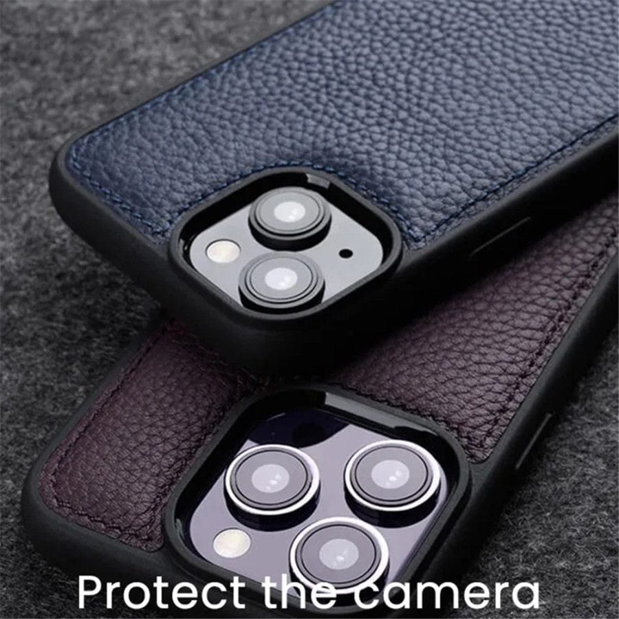 MELKCO For iPhone 14 Pro Max Case Genuine Leather Coated Phone Cover