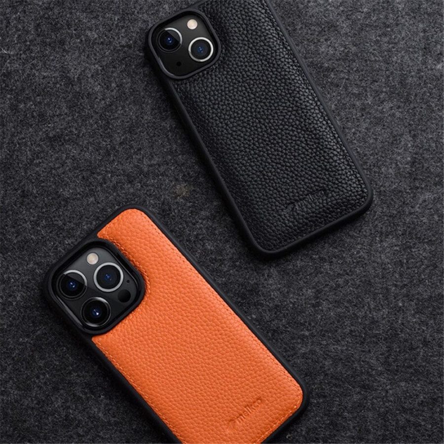 MELKCO For iPhone 14 Pro Max Case Genuine Leather Coated Phone Cover