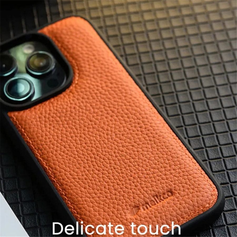 MELKCO For iPhone 14 Pro Case Genuine Leather Coated Phone Cover