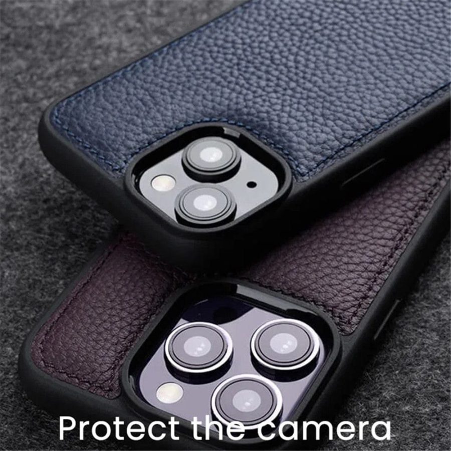 MELKCO For iPhone 14 Pro Case Genuine Leather Coated Phone Cover