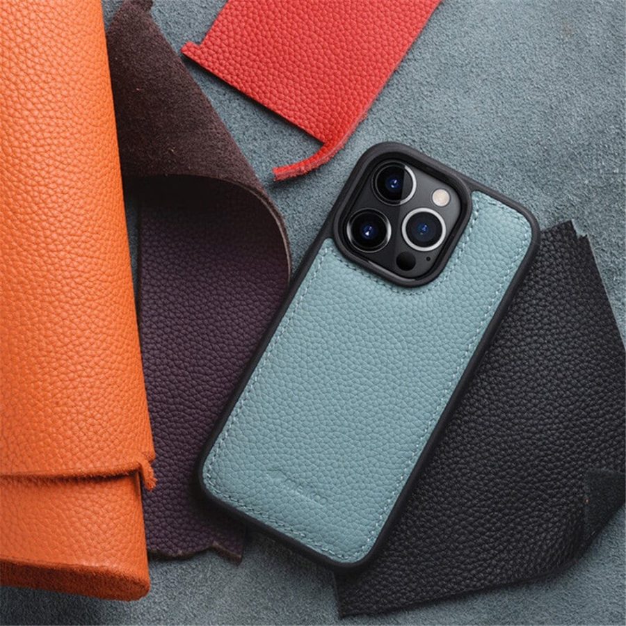 MELKCO For iPhone 14 Pro Case Genuine Leather Coated Phone Cover