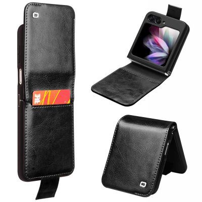 660153505A-1 QIALINO For Samsung Galaxy Z Flip5 Case Genuine Leather Slim Fit Phone Cover with Card Holder
