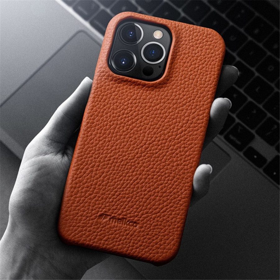 MELKCO For iPhone 15 Pro Case Genuine Leather Phone Cover