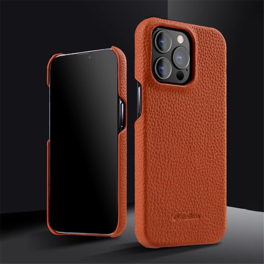 MELKCO For iPhone 15 Pro Max Case Genuine Leather Phone Cover
