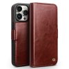QIALINO For iPhone 15 Pro Max Case Genuine Leather Wallet Magnetic Closure Full Protection Phone Cover