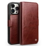 QIALINO For iPhone 15 Pro Max Case Genuine Leather Wallet Magnetic Closure Full Protection Phone Cover