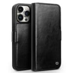 QIALINO For iPhone 15 Pro Max Case Genuine Leather Wallet Magnetic Closure Full Protection Phone Cover