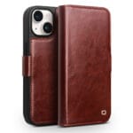 QIALINO for iPhone 15 Plus Case  Genuine Leather Wallet Magnetic Closure Phone Cover