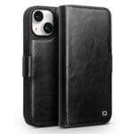 QIALINO for iPhone 15 Plus Case  Genuine Leather Wallet Magnetic Closure Phone Cover