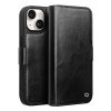 QIALINO For iPhone 15 Case Genuine Leather Stand Wallet Magnetic Closure Cover
