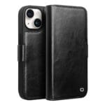 QIALINO For iPhone 15 Case Genuine Leather Stand Wallet Magnetic Closure Cover
