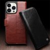QIALINO For iPhone 15 Case Genuine Leather Stand Wallet Magnetic Closure Cover