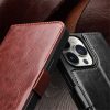 QIALINO For iPhone 15 Case Genuine Leather Stand Wallet Magnetic Closure Cover