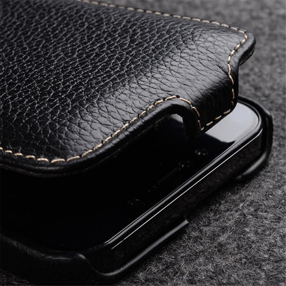 MELKCO For iPhone 13 Flip Case Genuine Leather Vertical Phone Cover - Image 5