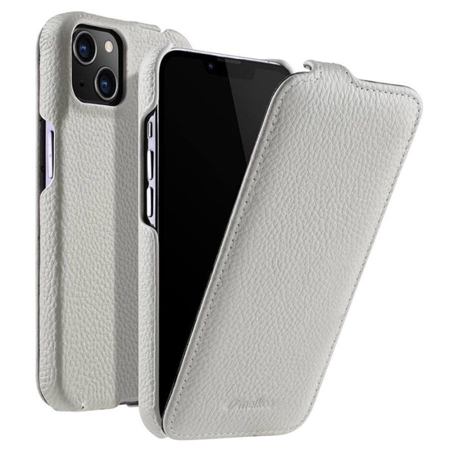 MELKCO For iPhone 13 Flip Case Genuine Leather Vertical Phone Cover