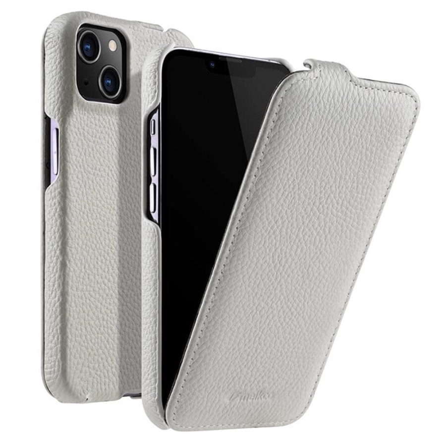 MELKCO For iPhone 13 Mini Flip Case Genuine Leather Vertical Phone Cover