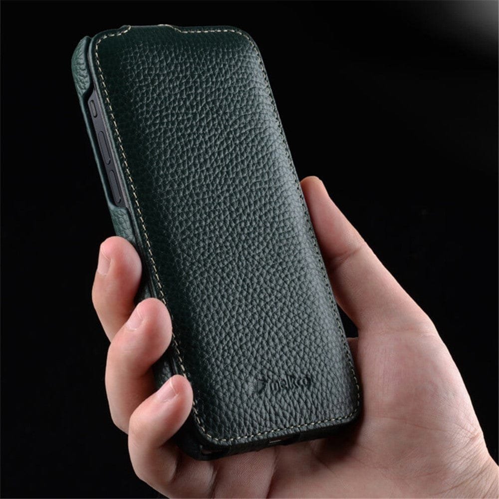 MELKCO For iPhone 12 Pro Max Flip Case Genuine Leather Vertical Phone Cover - Image 5