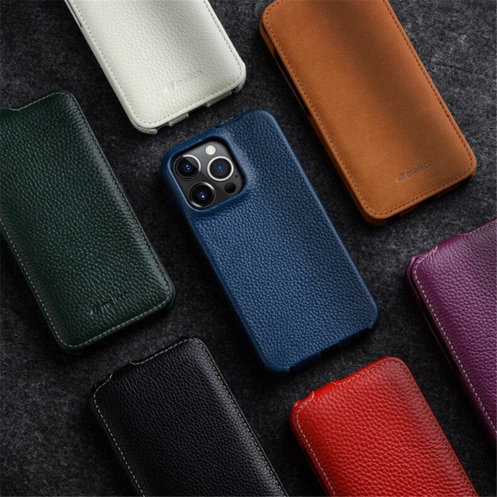 MELKCO For iPhone 12 Pro Max Flip Case Genuine Leather Vertical Phone Cover - Image 6